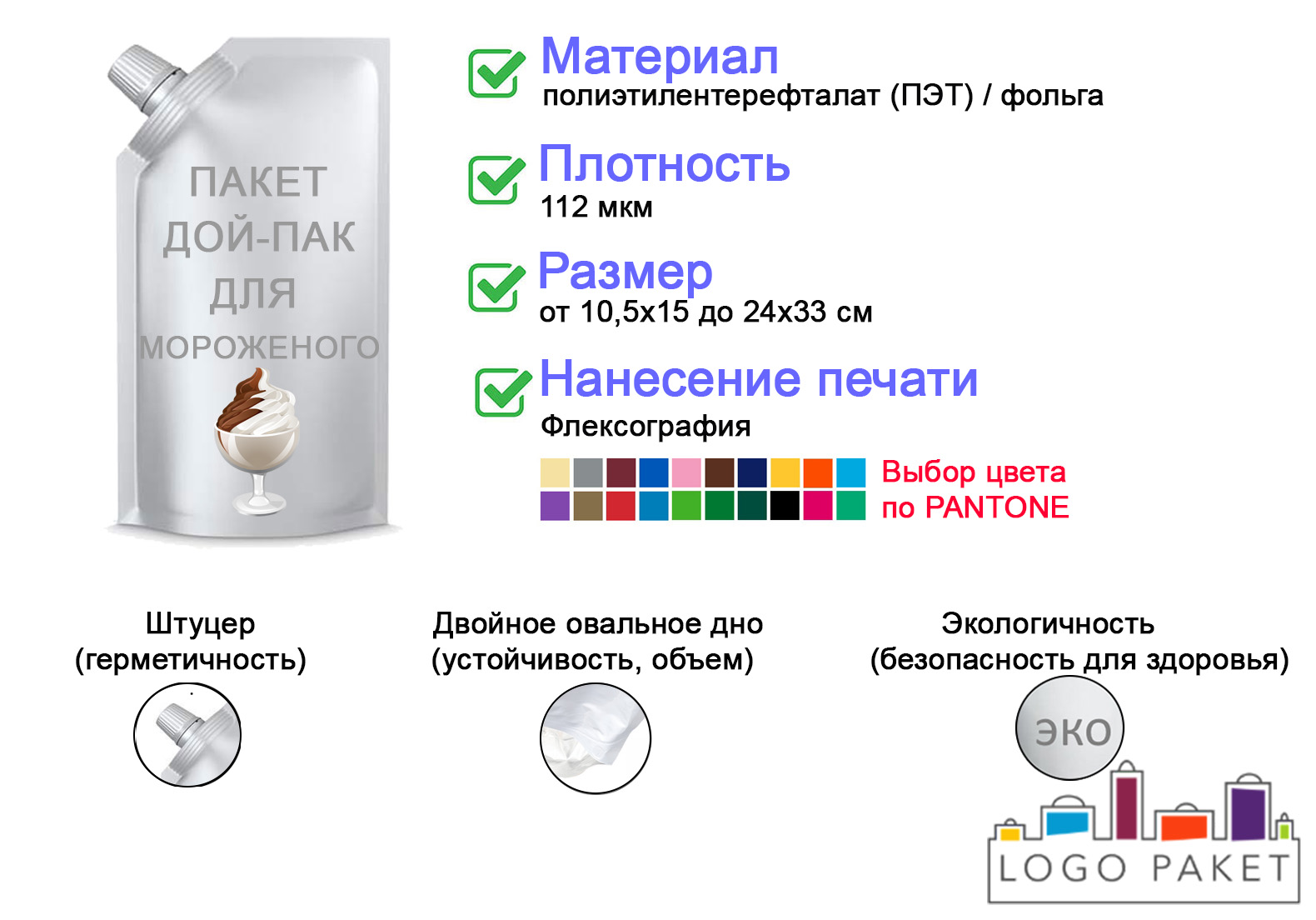 Дой-пак для мороженого со штуцером инфографика 